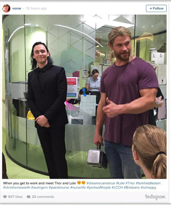 Chris Hemsworth visits brisbane childrens hospital